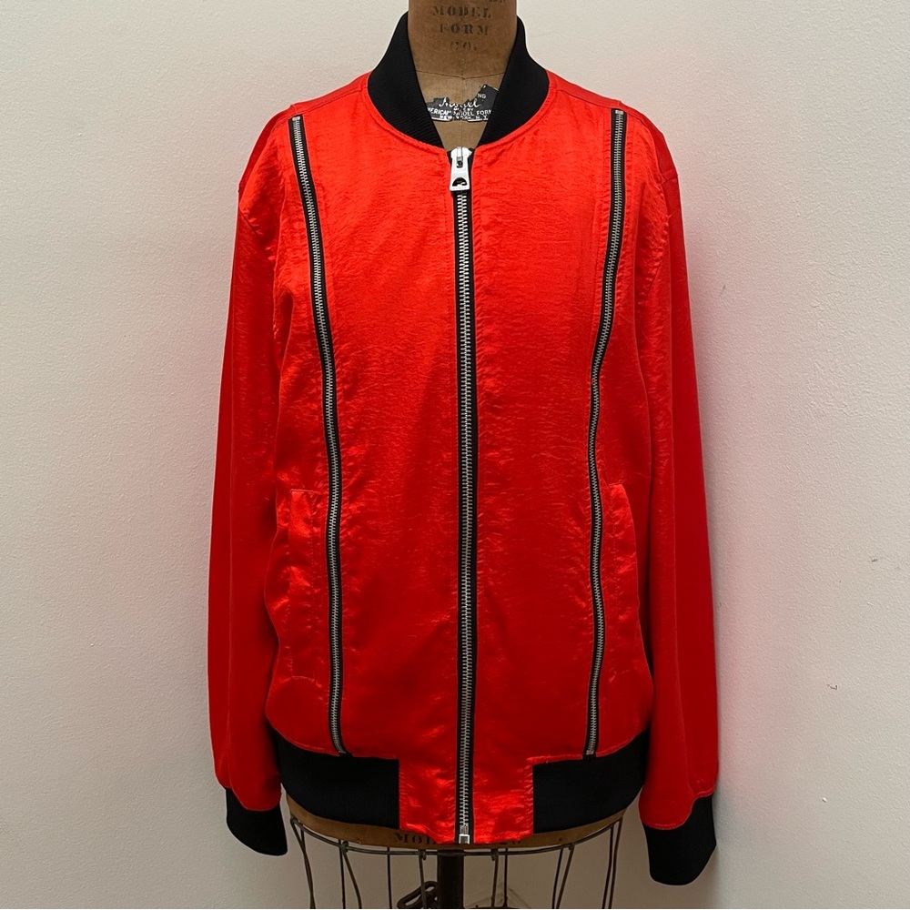 Guess Metallic Orange Bomber Jacket Unisex Size Medium